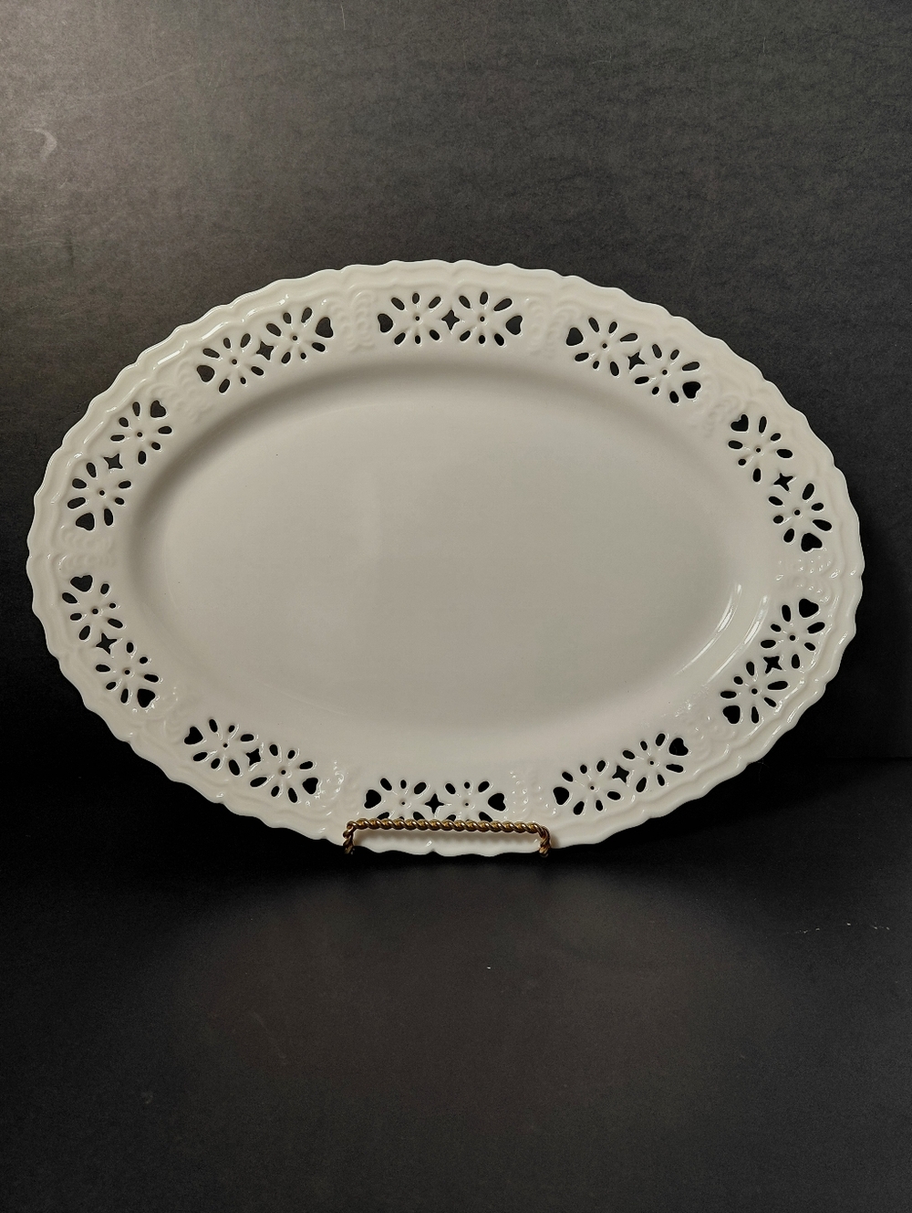 Skye McGhie Nostalgia Cream Pierced Ceramic Oval Serving Platter